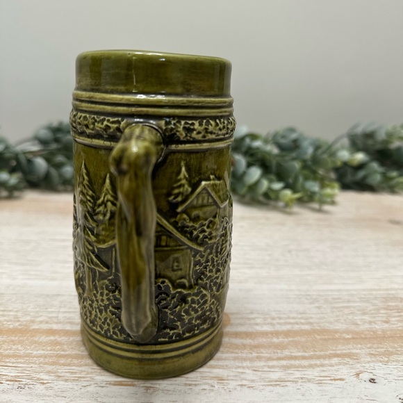 Vintage German Green Ceramic Stein with Embossed Figures - Picture 5 of 7